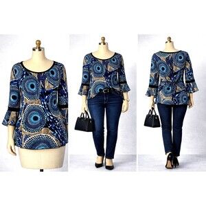 Dress barn Womens Blouse Shirt Size L Multicolor Geometric Boho Chic  Casual